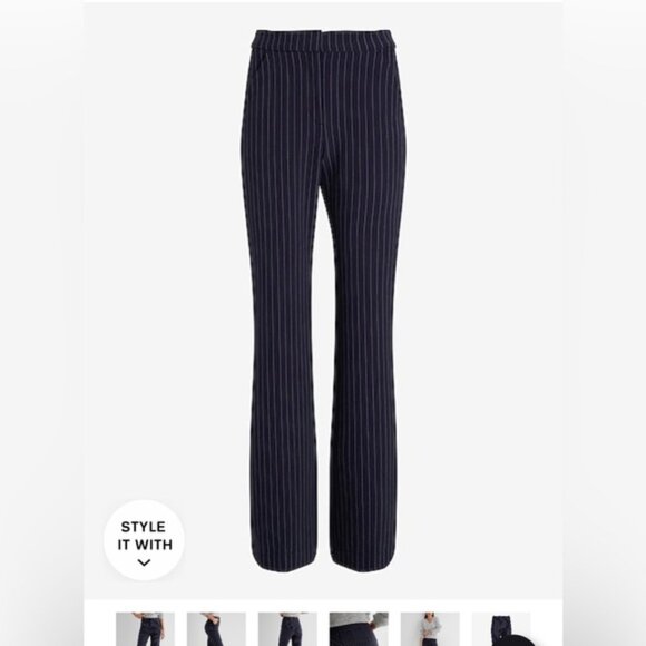 NWOT Express Navy Pinstripe Editor High Waisted Flare Trousers Pants 14L - Picture 8 of 8